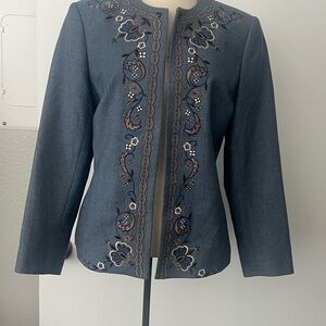 Oscar de la Renta Embroidered Blue Suit